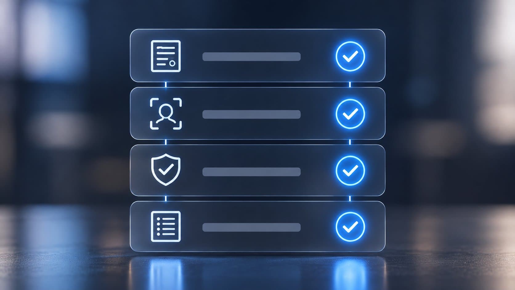 A screening checklist with document, identity, security, and list checks all passed