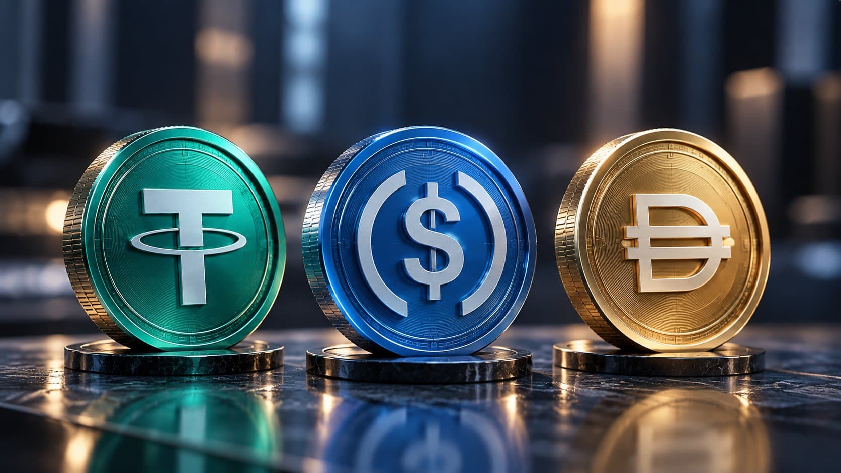 Three stablecoins standing side by side